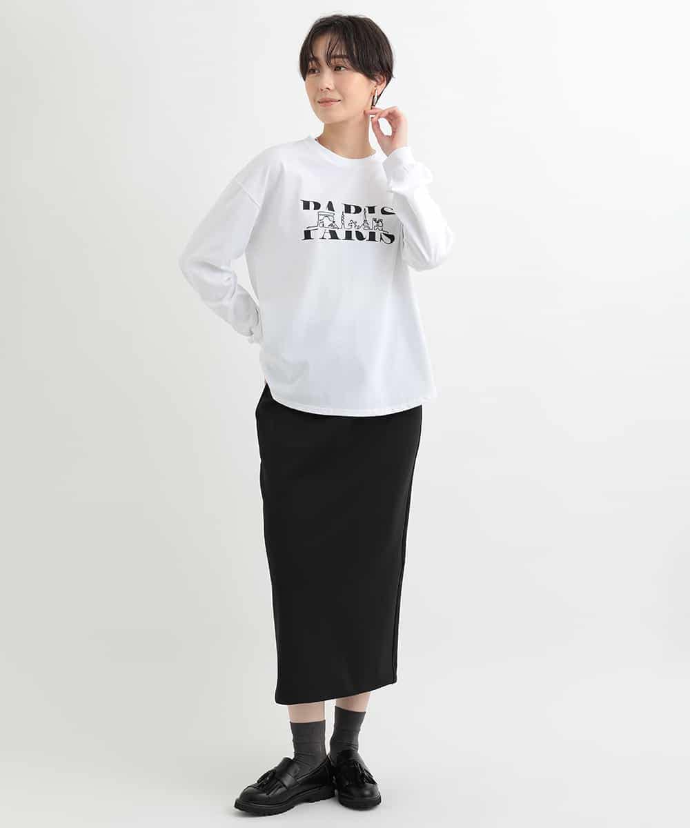 ZMKCB64110 al'aise modulation(アレーズモジュレーション) PARISプリント刺繍カットソー ホワイト