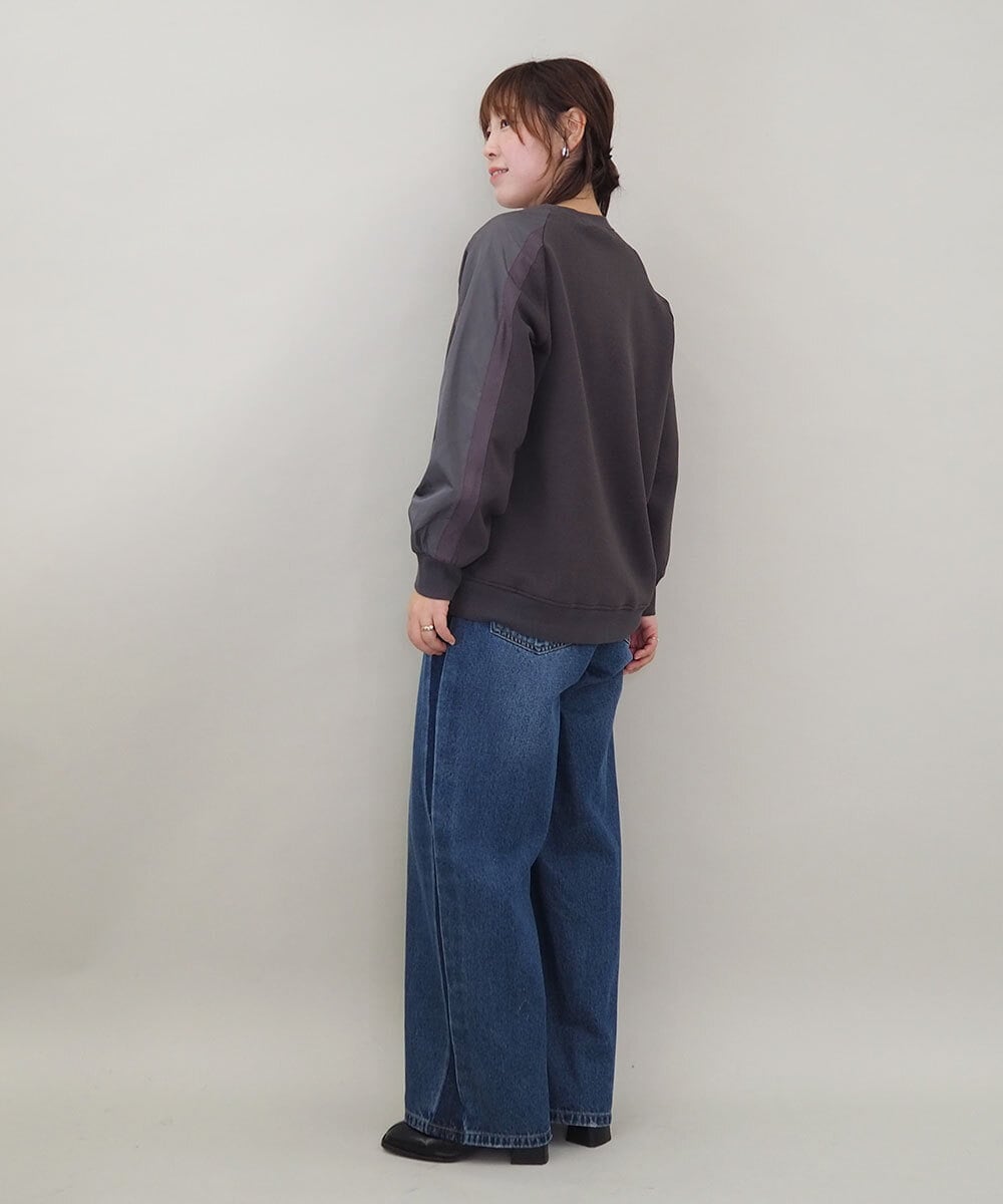 ZMKCE04118 al'aise modulation(アレーズモジュレーション) 箔プリントロゴスウェットプルオーバー ダークグレー