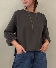 ZMKCE08140 al'aise modulation(アレーズモジュレーション) 【洗える/日本製】ジョイントファー切り替えデザインプルオーバー ダークグレー