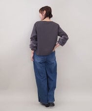 ZMKCE08140 al'aise modulation(アレーズモジュレーション) 【洗える/日本製】ジョイントファー切り替えデザインプルオーバー ダークグレー