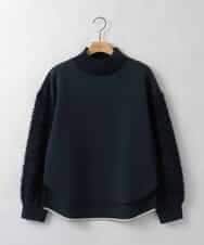 ZMKCE12140 al'aise modulation(アレーズモジュレーション) 【洗える/日本製】フェザースリーブ異素材ジョイントプルオーバー ネイビー