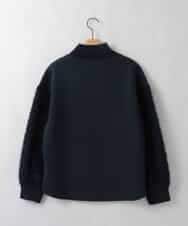 ZMKCE12140 al'aise modulation(アレーズモジュレーション) 【洗える/日本製】フェザースリーブ異素材ジョイントプルオーバー ネイビー