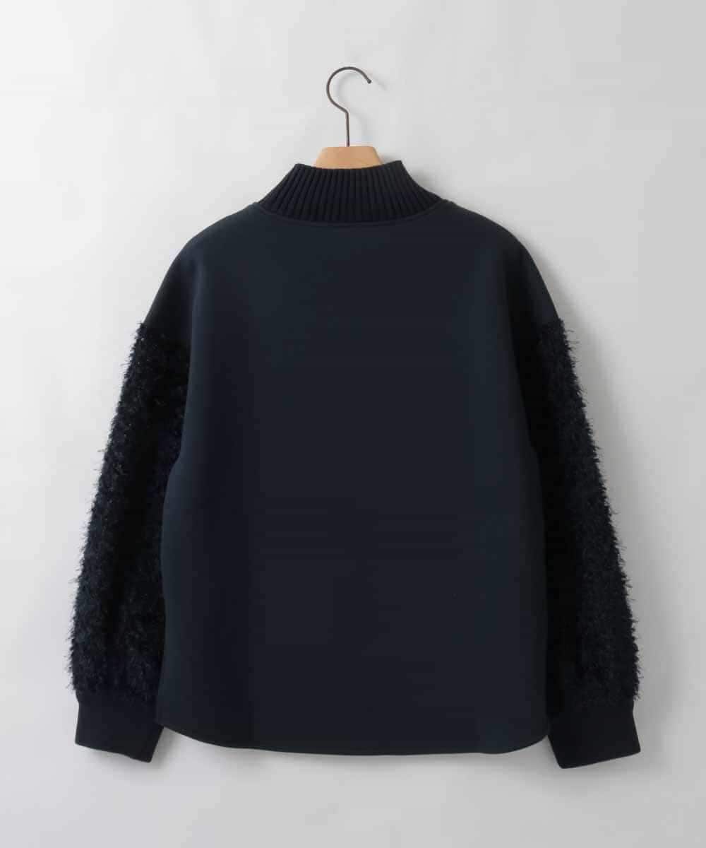 ZMKCE12140 al'aise modulation(アレーズモジュレーション) 【洗える/日本製】フェザースリーブ異素材ジョイントプルオーバー ネイビー