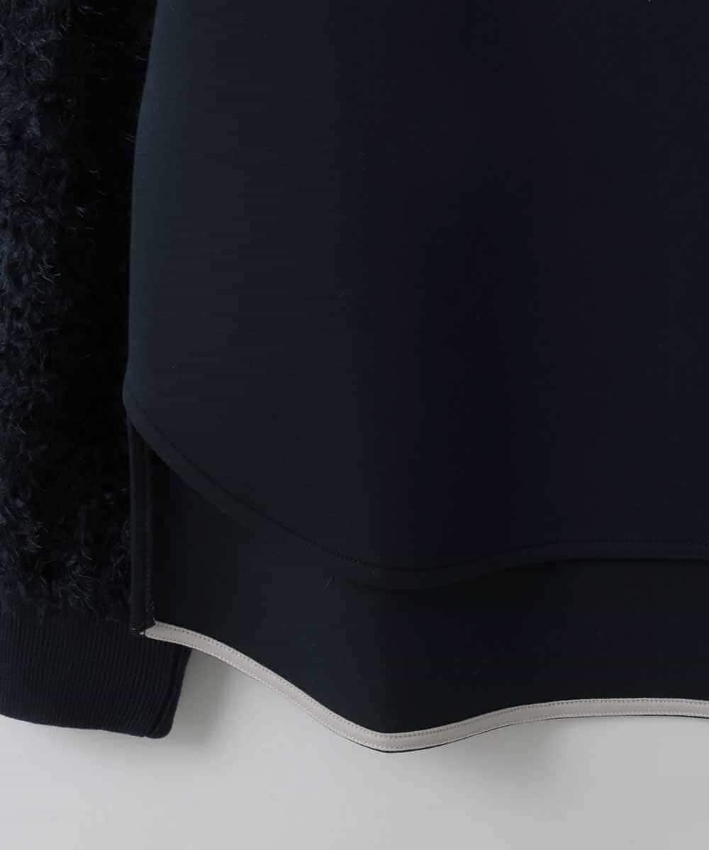 ZMKCE12140 al'aise modulation(アレーズモジュレーション) 【洗える/日本製】フェザースリーブ異素材ジョイントプルオーバー ネイビー