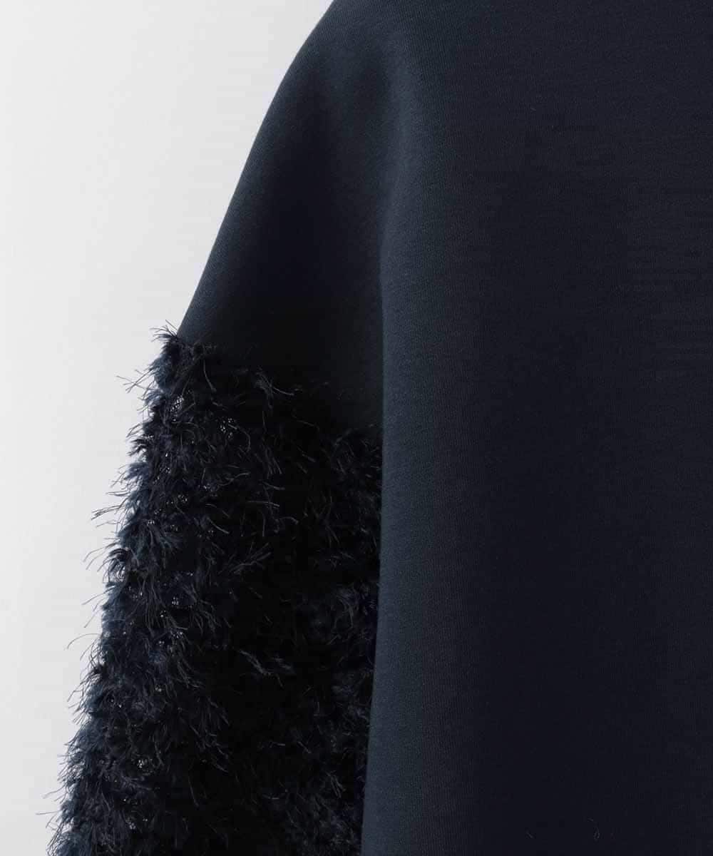 ZMKCE12140 al'aise modulation(アレーズモジュレーション) 【洗える/日本製】フェザースリーブ異素材ジョイントプルオーバー ネイビー