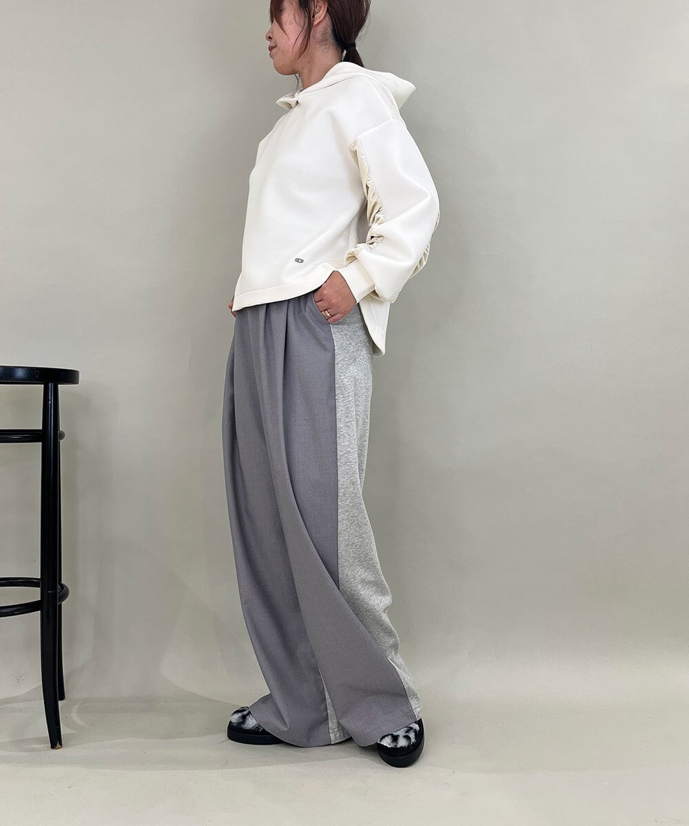 ZMKCE39118 al'aise modulation(アレーズモジュレーション) ベロアMIXデザインフーディー アイボリー