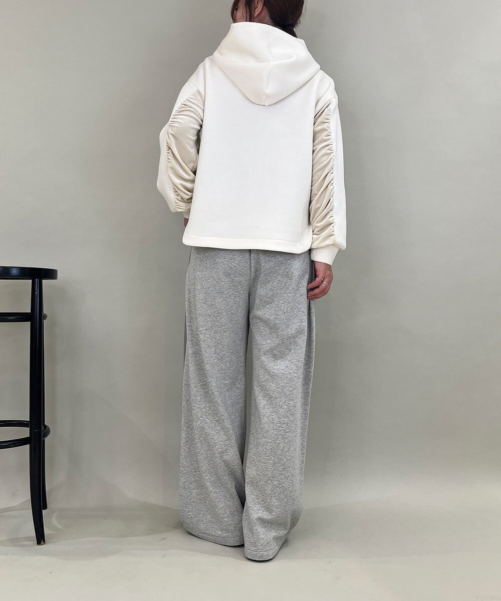 ZMKCE39118 al'aise modulation(アレーズモジュレーション) ベロアMIXデザインフーディー アイボリー