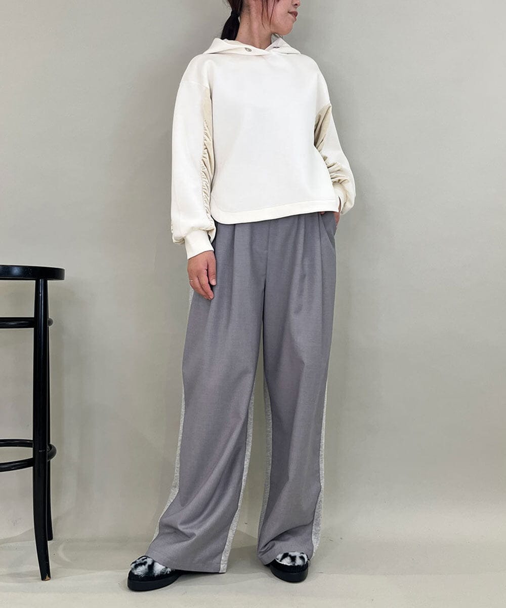 ZMKCE39118 al'aise modulation(アレーズモジュレーション) ベロアMIXデザインフーディー アイボリー