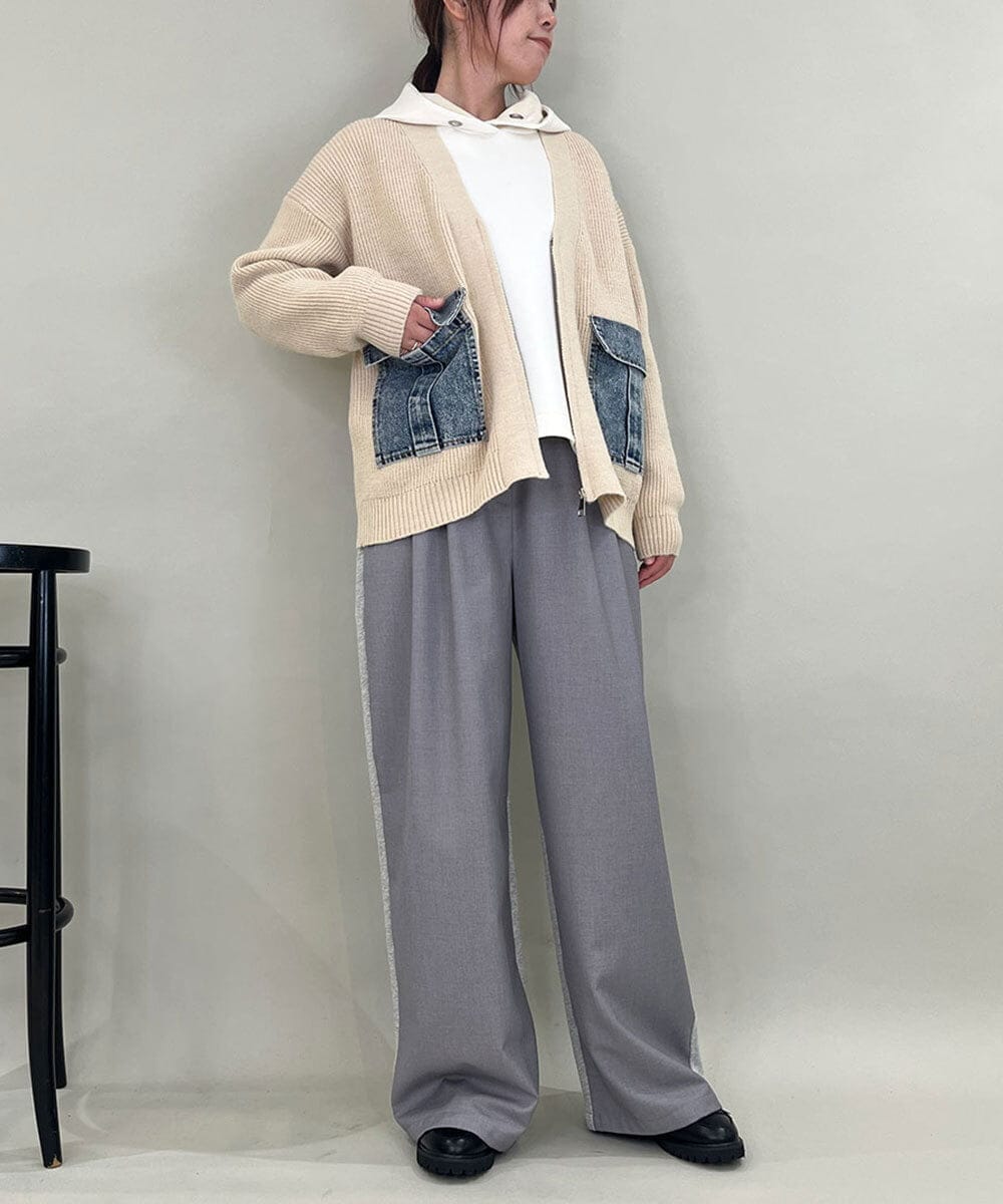 ZMKCE39118 al'aise modulation(アレーズモジュレーション) ベロアMIXデザインフーディー アイボリー