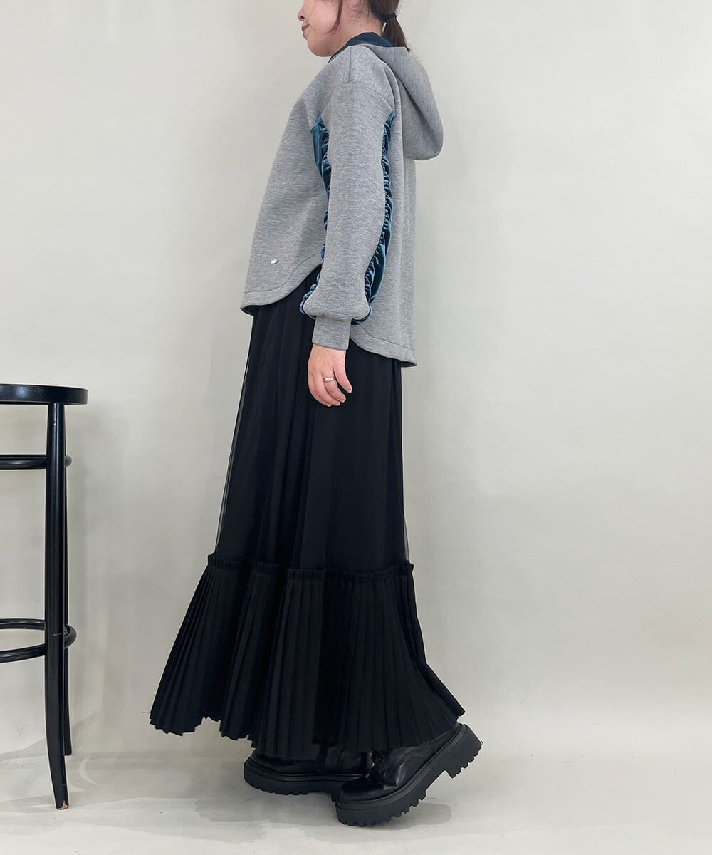 ZMKCE39118 al'aise modulation(アレーズモジュレーション) ベロアMIXデザインフーディー グレー