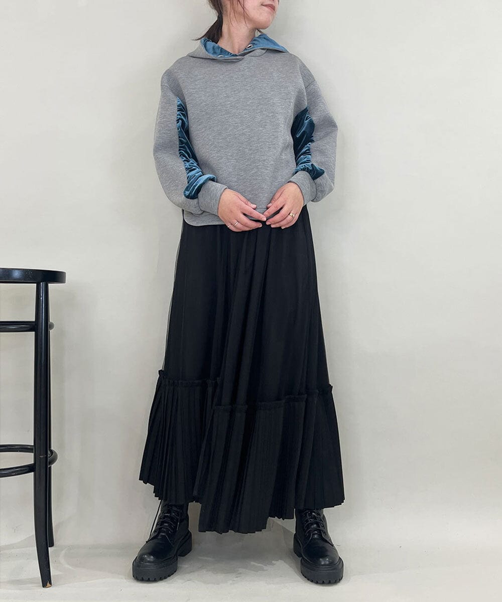 ZMKCE39118 al'aise modulation(アレーズモジュレーション) ベロアMIXデザインフーディー グレー