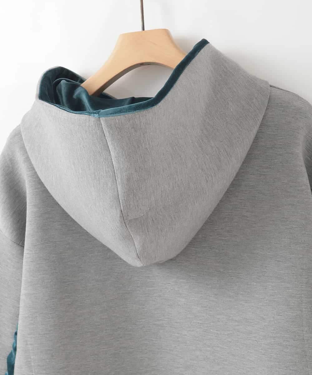 ZMKCE39118 al'aise modulation(アレーズモジュレーション) ベロアMIXデザインフーディー グレー