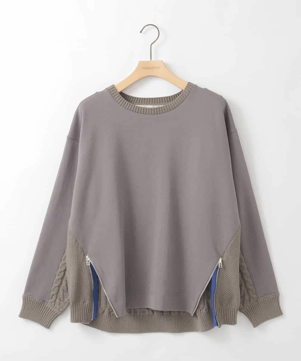 ZMKCE41120 al'aise modulation(アレーズモジュレーション) 【洗える】異素材ドッキングデザインプルオーバー ライトグレー