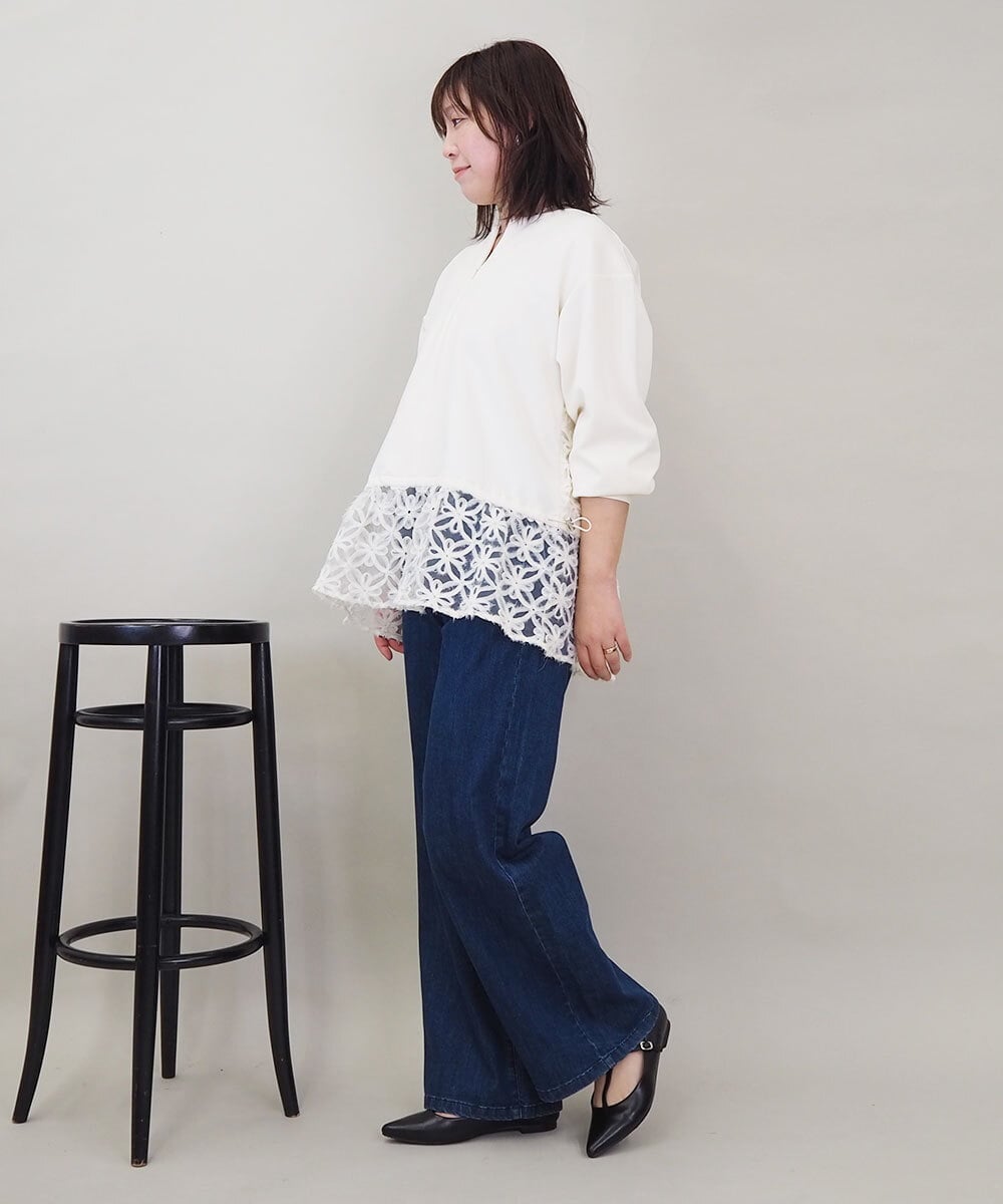 ZMKEE01108 al'aise modulation(アレーズモジュレーション) 【2WAY】フラワーチュールレースドロストプルオーバー アイボリー