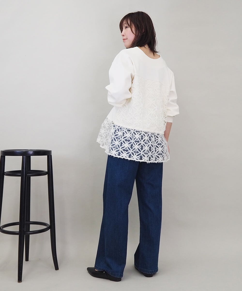 ZMKEE01108 al'aise modulation(アレーズモジュレーション) 【2WAY】フラワーチュールレースドロストプルオーバー アイボリー