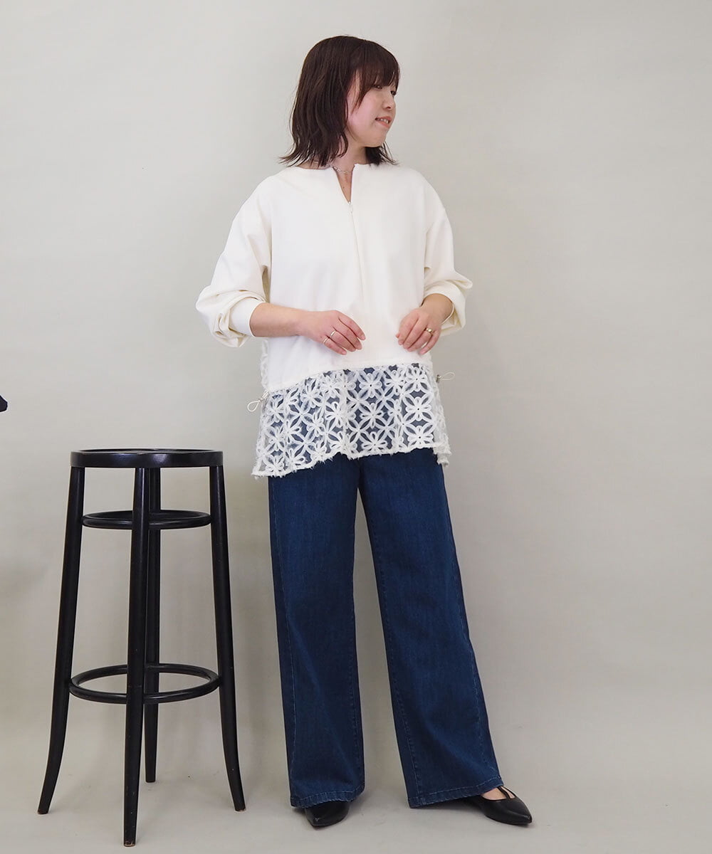 ZMKEE01108 al'aise modulation(アレーズモジュレーション) 【2WAY】フラワーチュールレースドロストプルオーバー アイボリー