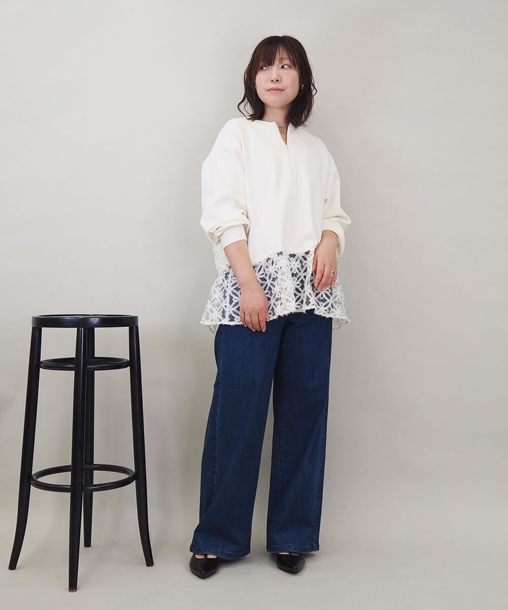 ZMKEE01108 al'aise modulation(アレーズモジュレーション) 【2WAY】フラワーチュールレースドロストプルオーバー アイボリー