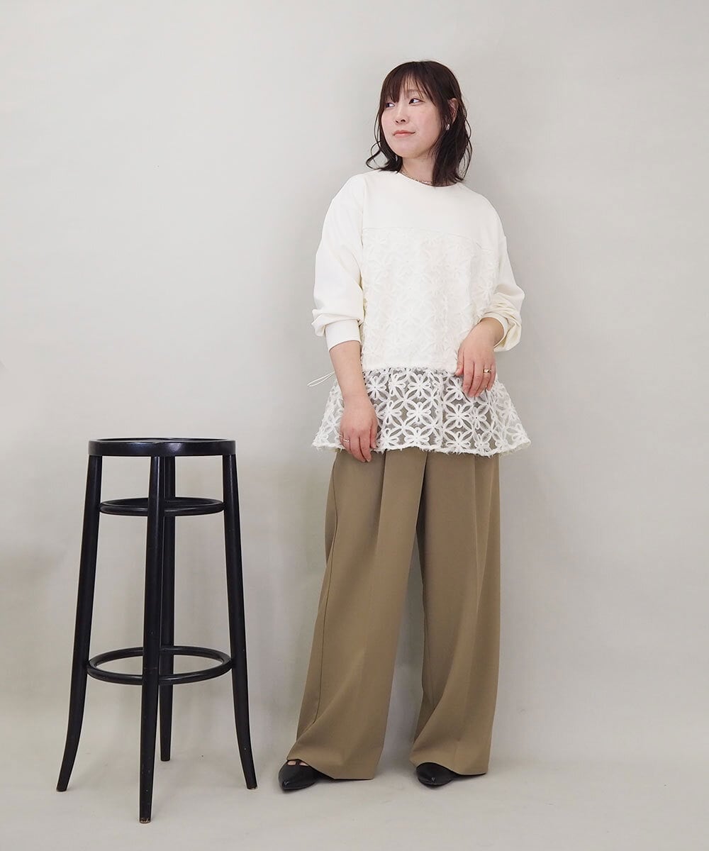 ZMKEE01108 al'aise modulation(アレーズモジュレーション) 【2WAY】フラワーチュールレースドロストプルオーバー アイボリー