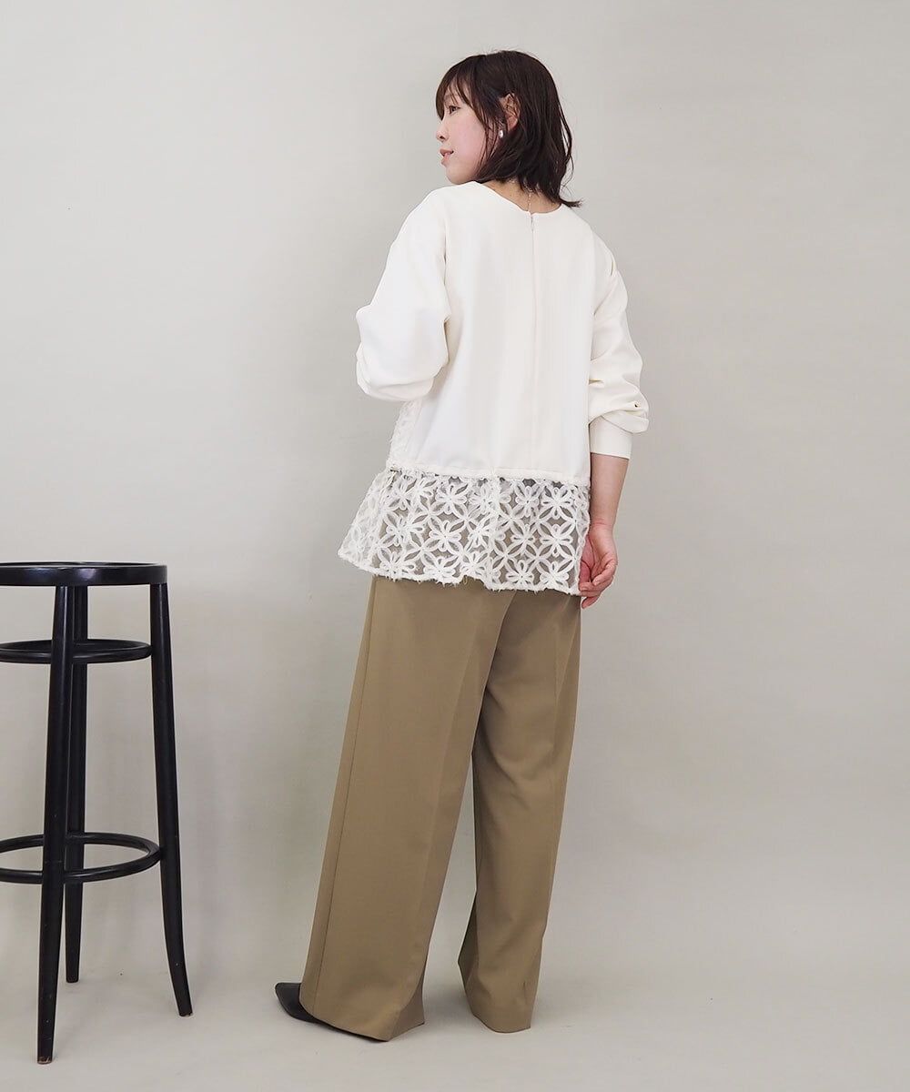 ZMKEE01108 al'aise modulation(アレーズモジュレーション) 【2WAY】フラワーチュールレースドロストプルオーバー アイボリー