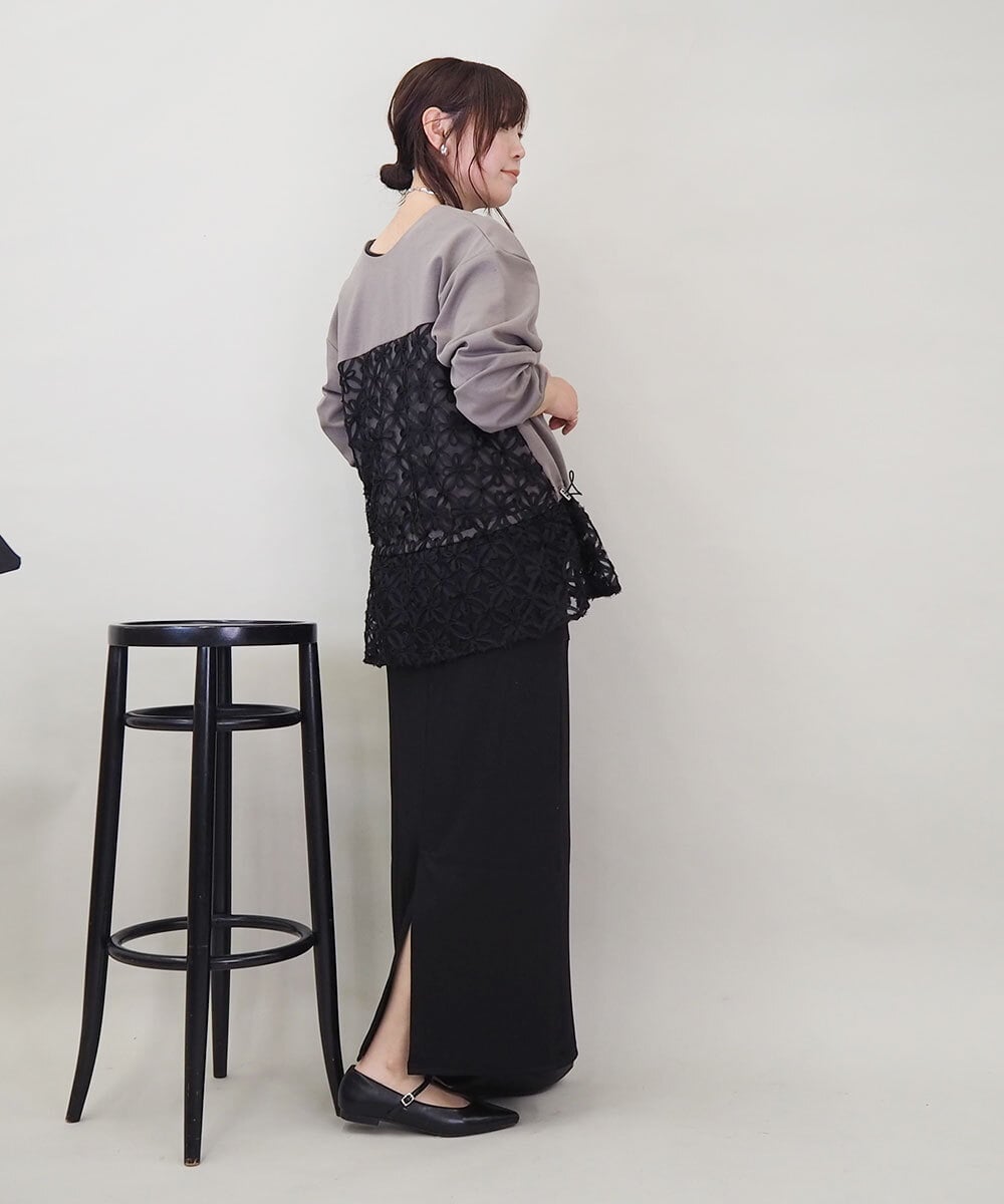 ZMKEE01108 al'aise modulation(アレーズモジュレーション) 【2WAY】フラワーチュールレースドロストプルオーバー グレー