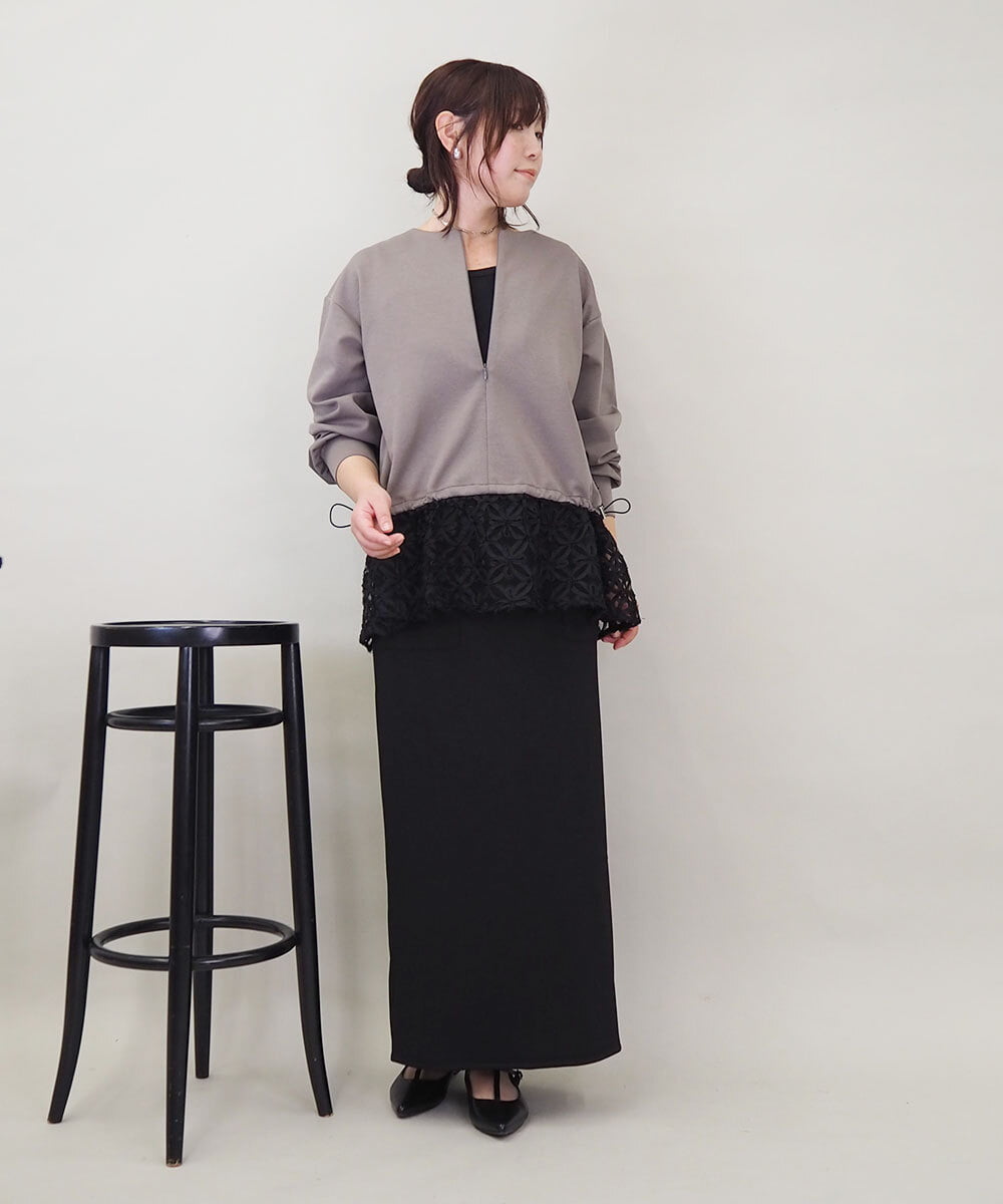 ZMKEE01108 al'aise modulation(アレーズモジュレーション) 【2WAY】フラワーチュールレースドロストプルオーバー グレー