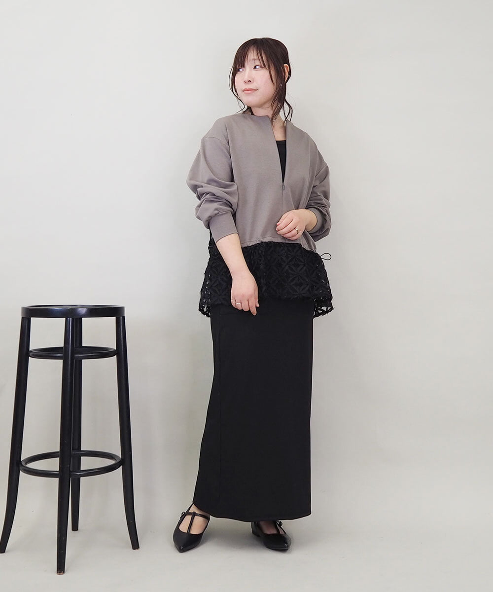 ZMKEE01108 al'aise modulation(アレーズモジュレーション) 【2WAY】フラワーチュールレースドロストプルオーバー グレー