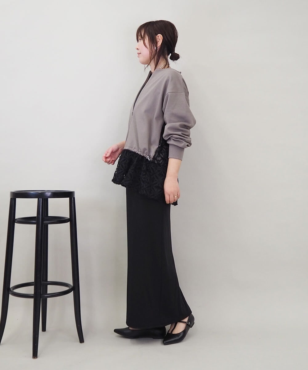 ZMKEE01108 al'aise modulation(アレーズモジュレーション) 【2WAY】フラワーチュールレースドロストプルオーバー グレー