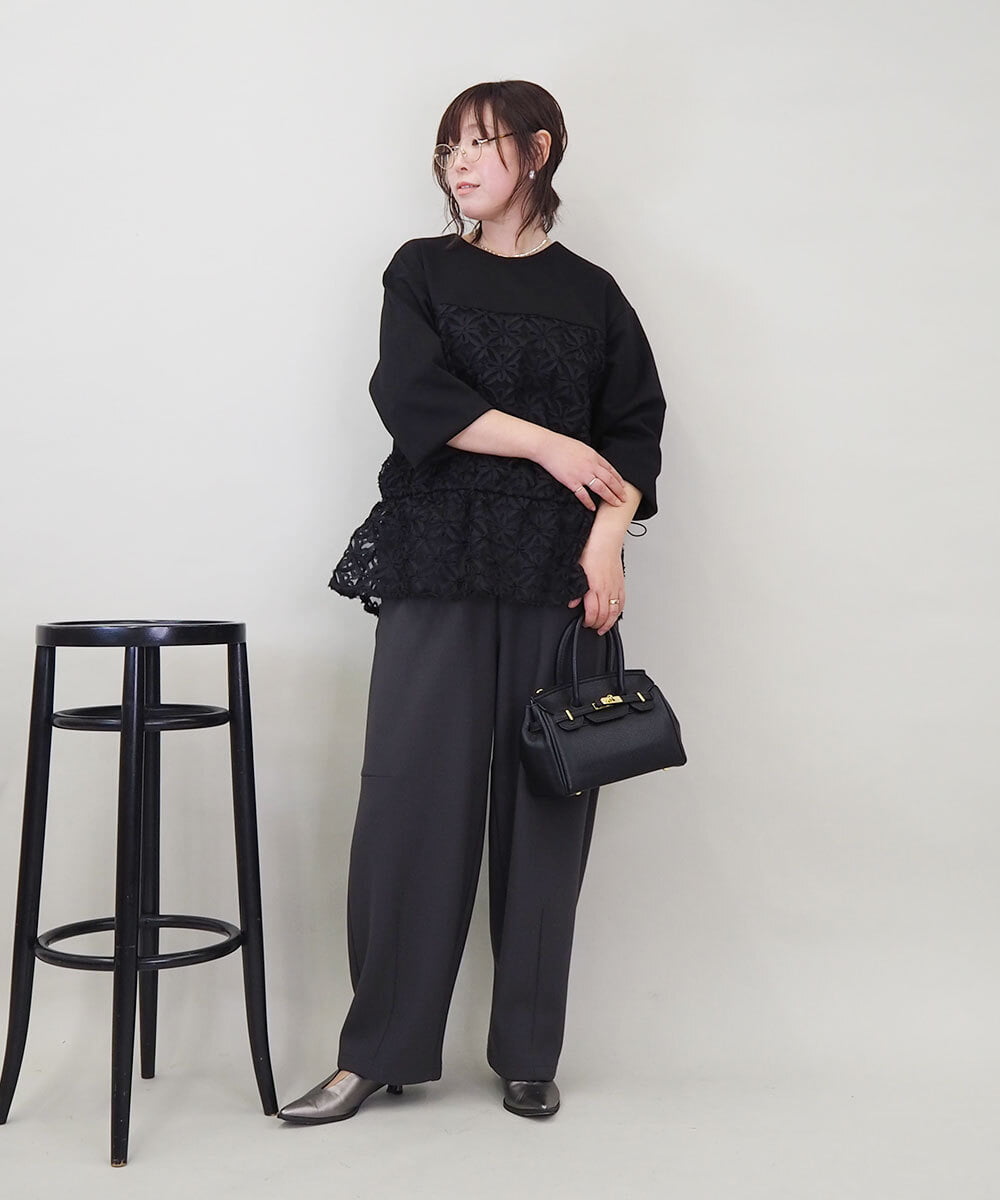 ZMKEE01108 al'aise modulation(アレーズモジュレーション) 【2WAY】フラワーチュールレースドロストプルオーバー ブラック