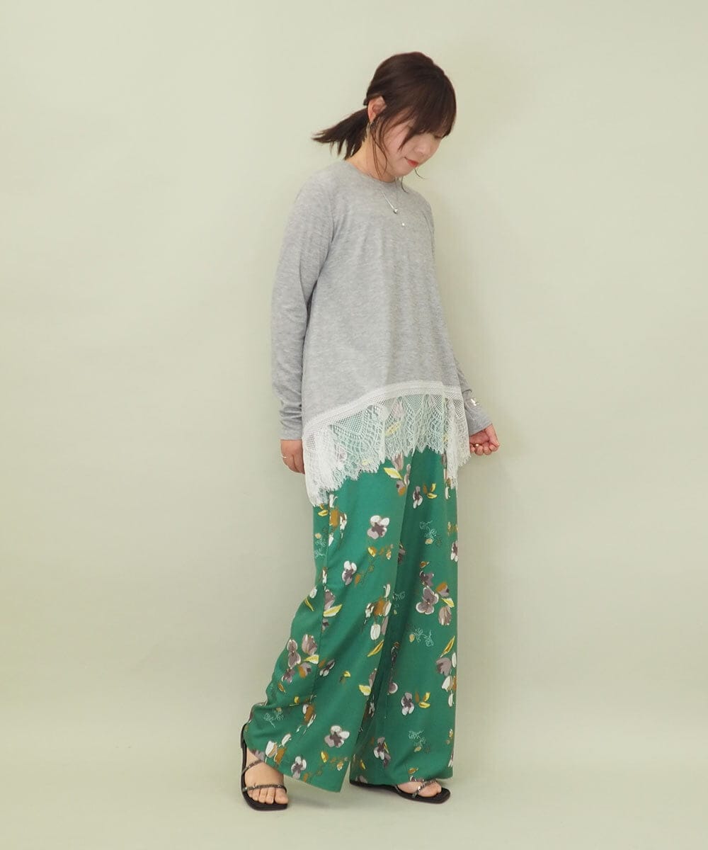 ZMKEE05110 al'aise modulation(アレーズモジュレーション) 裾レースカットソー ライトグレー