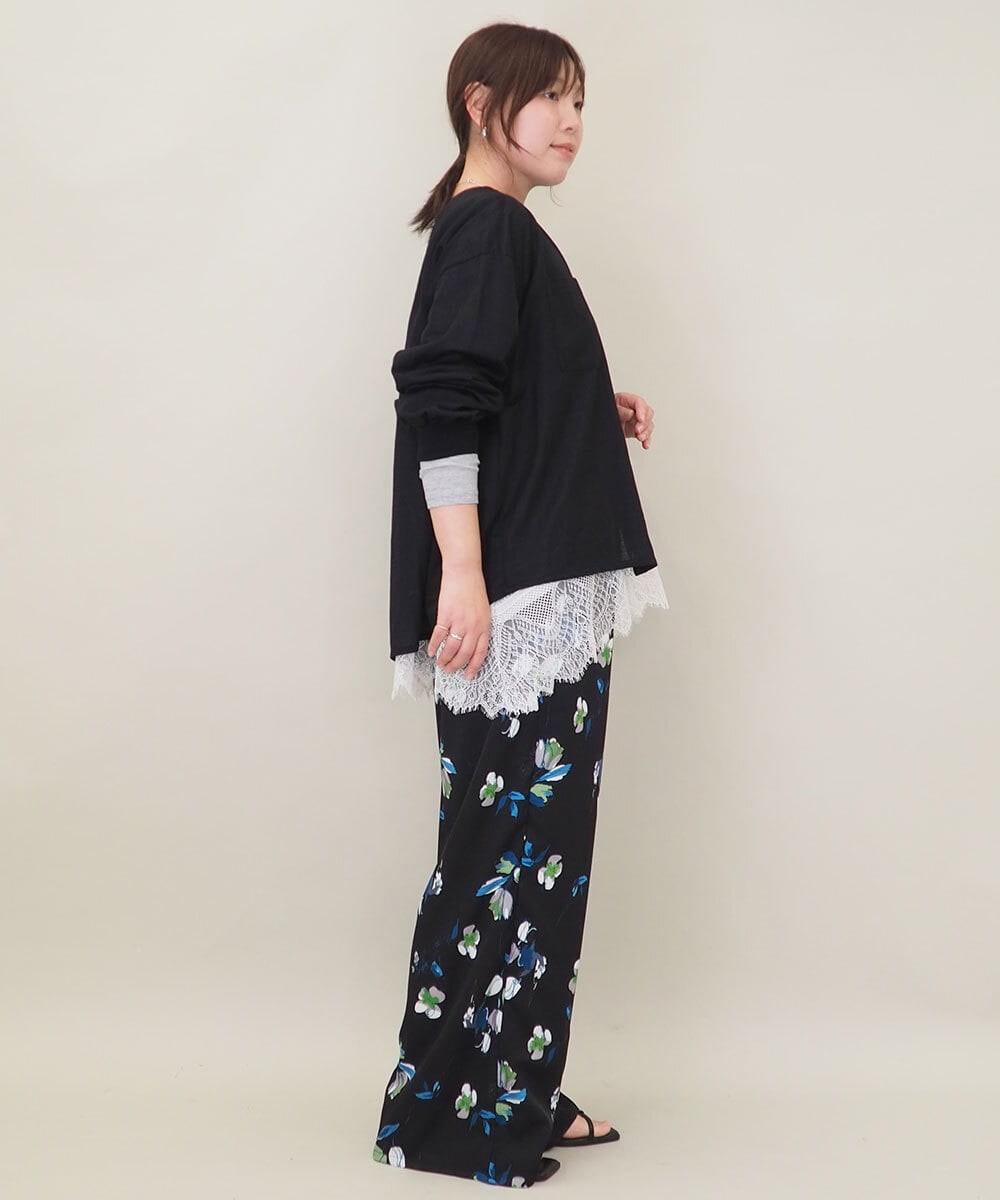 ZMKEE05110 al'aise modulation(アレーズモジュレーション) 裾レースカットソー ライトグレー