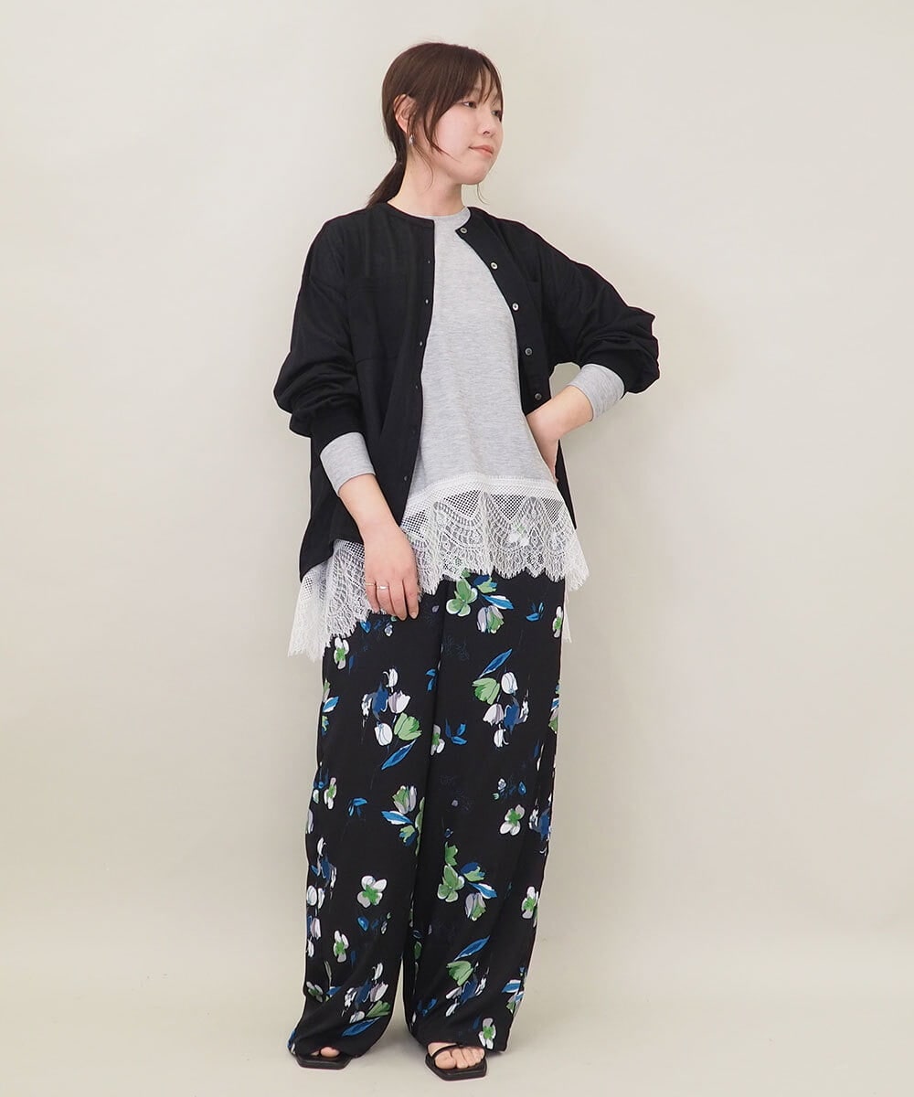 ZMKEE05110 al'aise modulation(アレーズモジュレーション) 裾レースカットソー ライトグレー