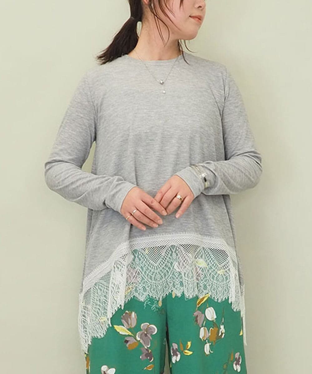 ZMKEE05110 al'aise modulation(アレーズモジュレーション) 裾レースカットソー ライトグレー