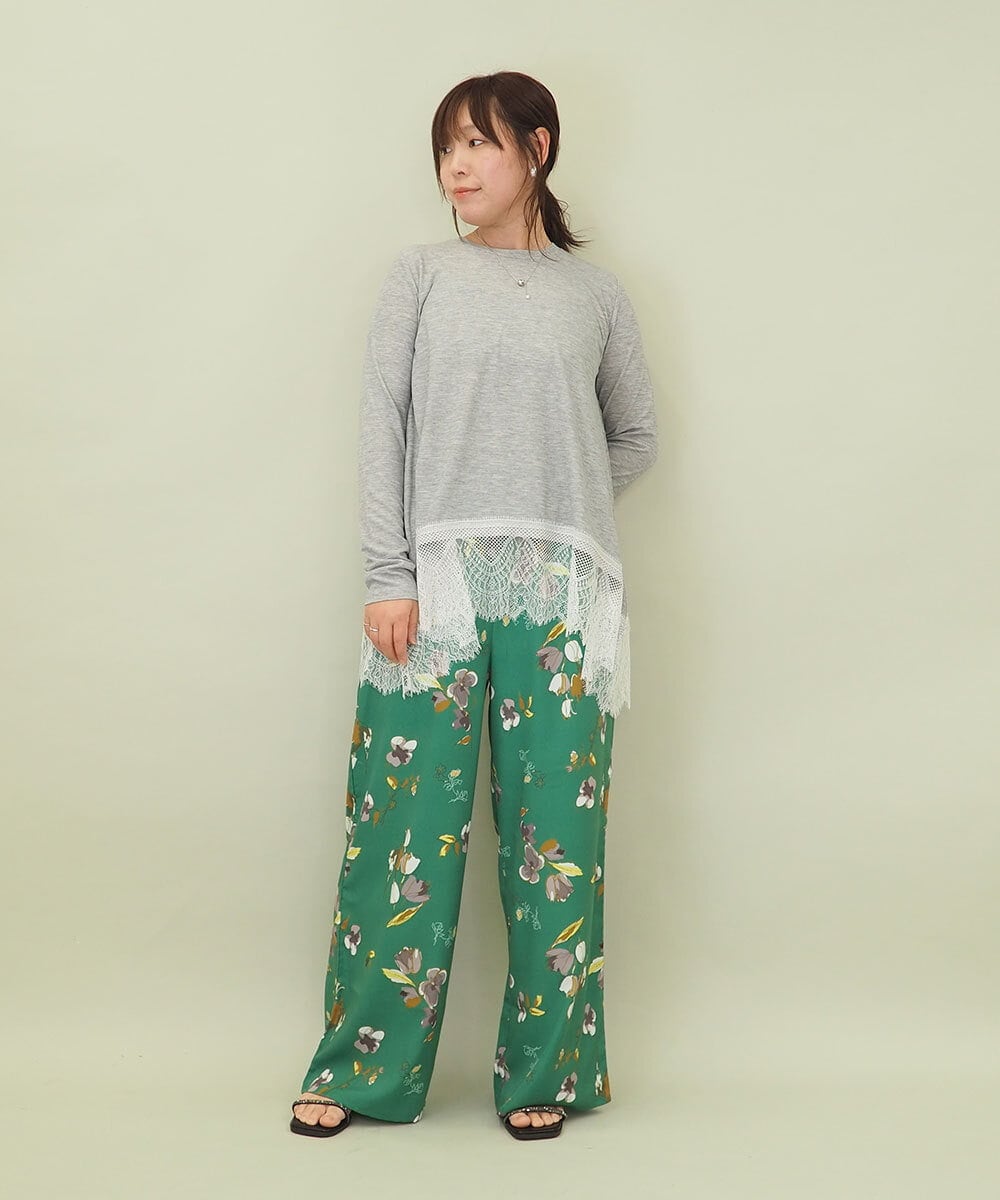 ZMKEE05110 al'aise modulation(アレーズモジュレーション) 裾レースカットソー ライトグレー