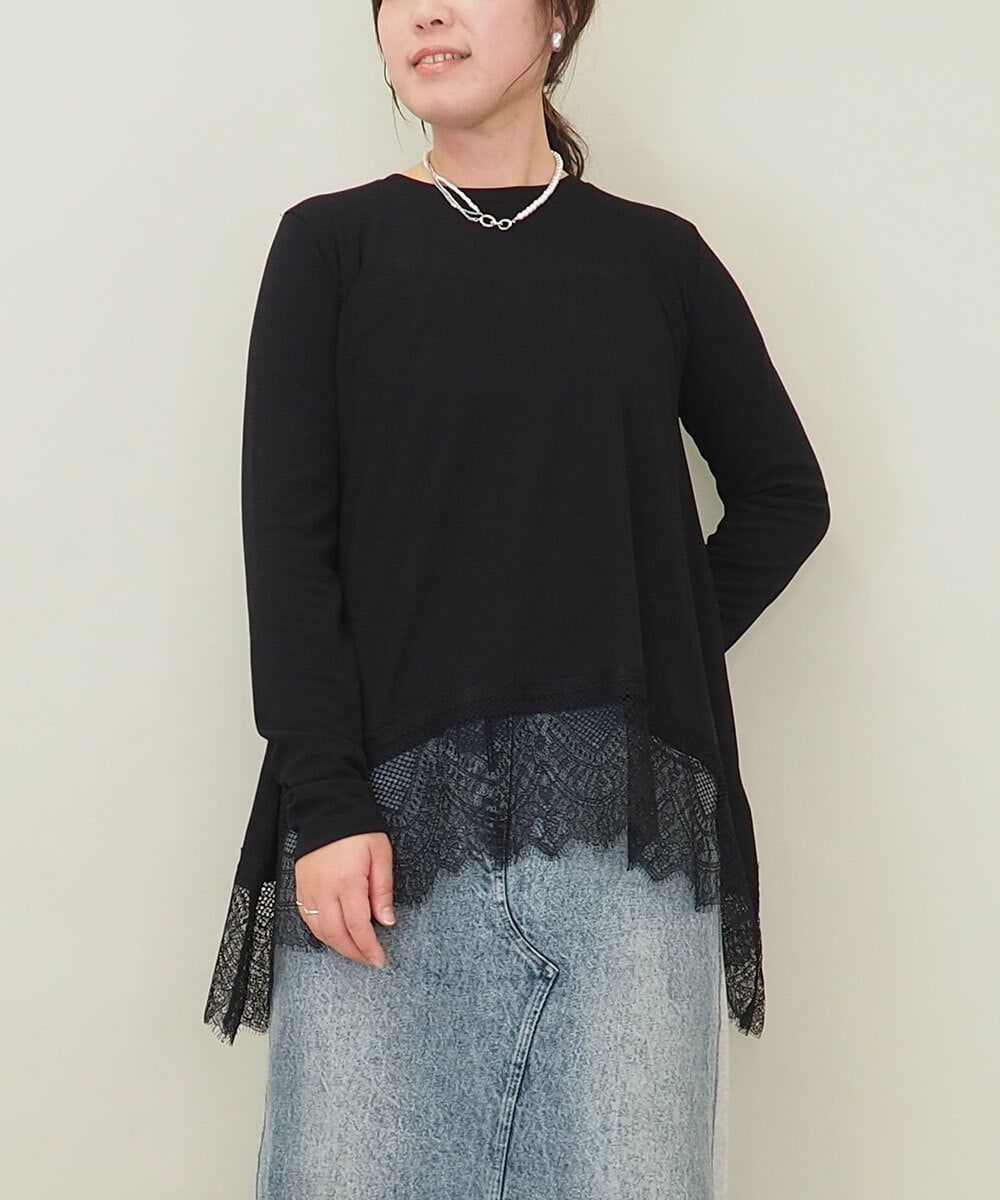 ZMKEE05110 al'aise modulation(アレーズモジュレーション) 裾レースカットソー ブラック