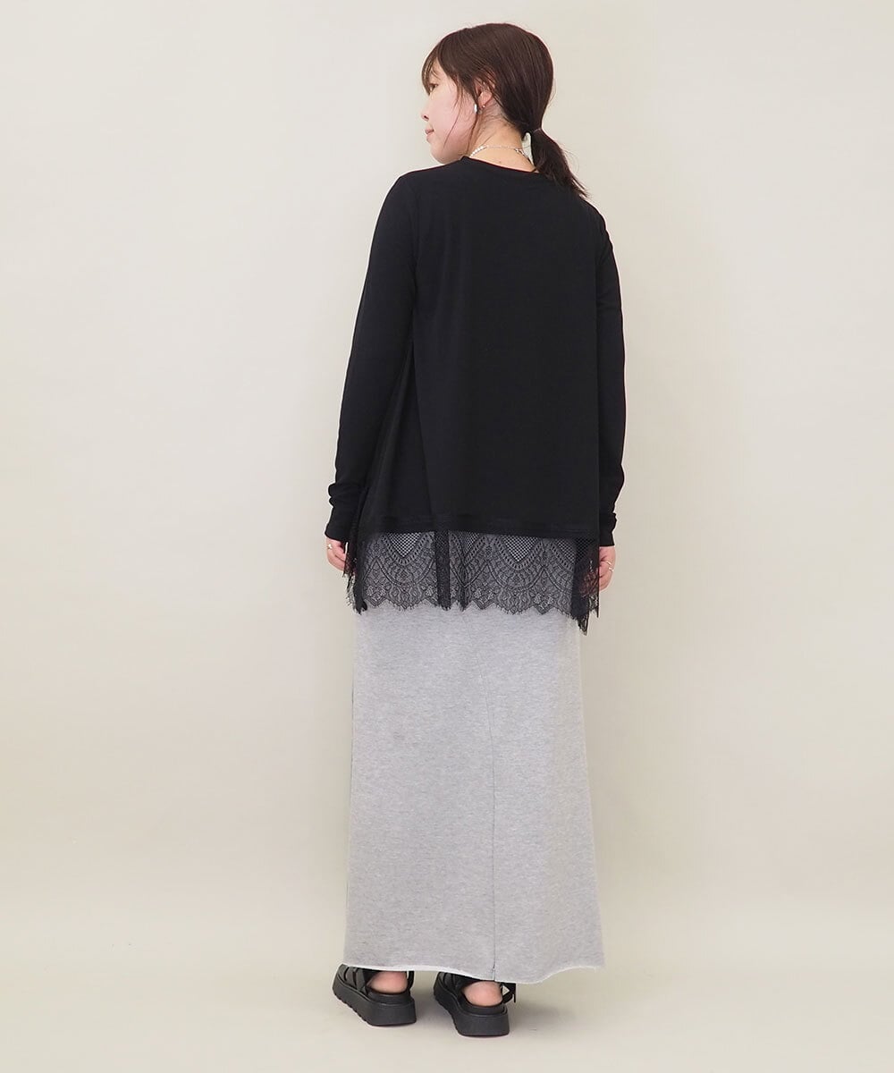 ZMKEE05110 al'aise modulation(アレーズモジュレーション) 裾レースカットソー ブラック
