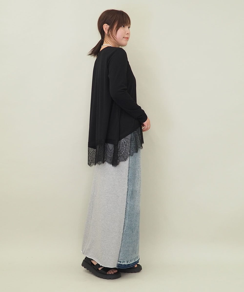 ZMKEE05110 al'aise modulation(アレーズモジュレーション) 裾レースカットソー ブラック