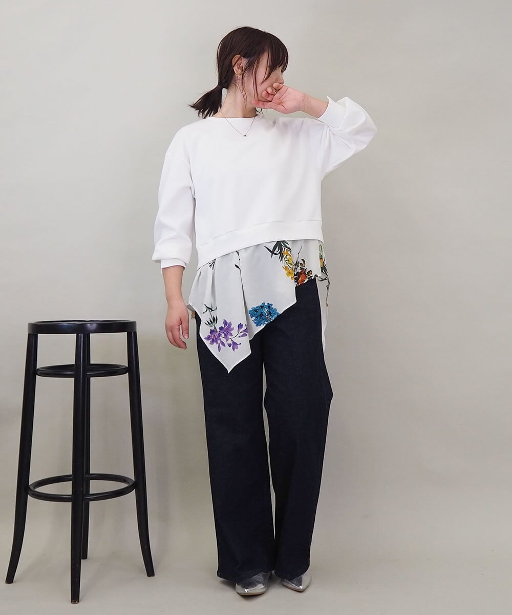 ZMKEE08118 al'aise modulation(アレーズモジュレーション) 異素材ドッキングフラワープルオーバー ホワイト