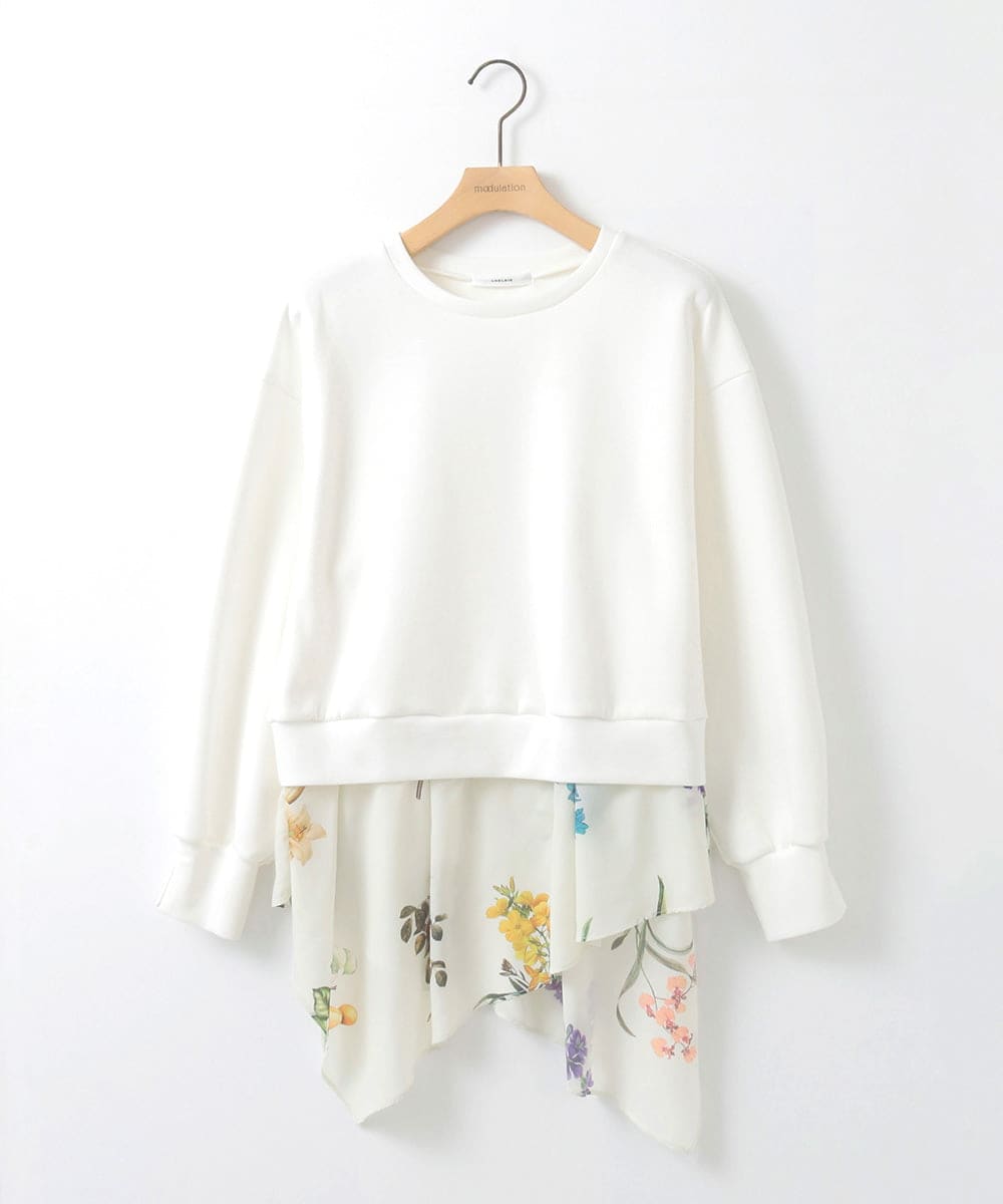 ZMKEE08118 al'aise modulation(アレーズモジュレーション) 異素材ドッキングフラワープルオーバー ホワイト