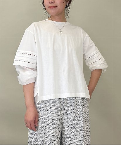 ZMKEE10098 al'aise modulation 異素材切り替えスリーブカットソー