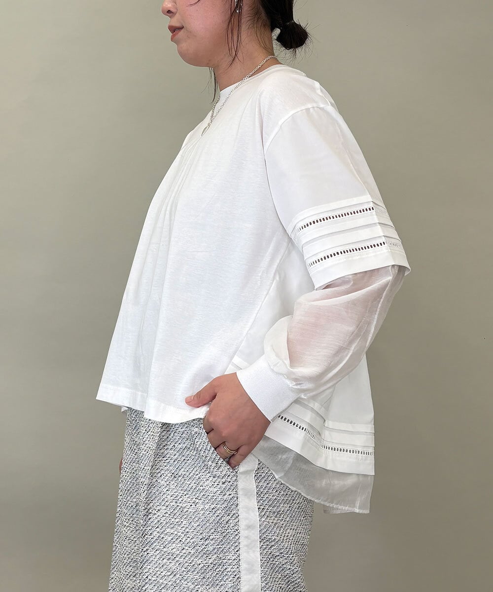 ZMKEE10098 al'aise modulation(アレーズモジュレーション) 異素材切り替えスリーブカットソー ホワイト