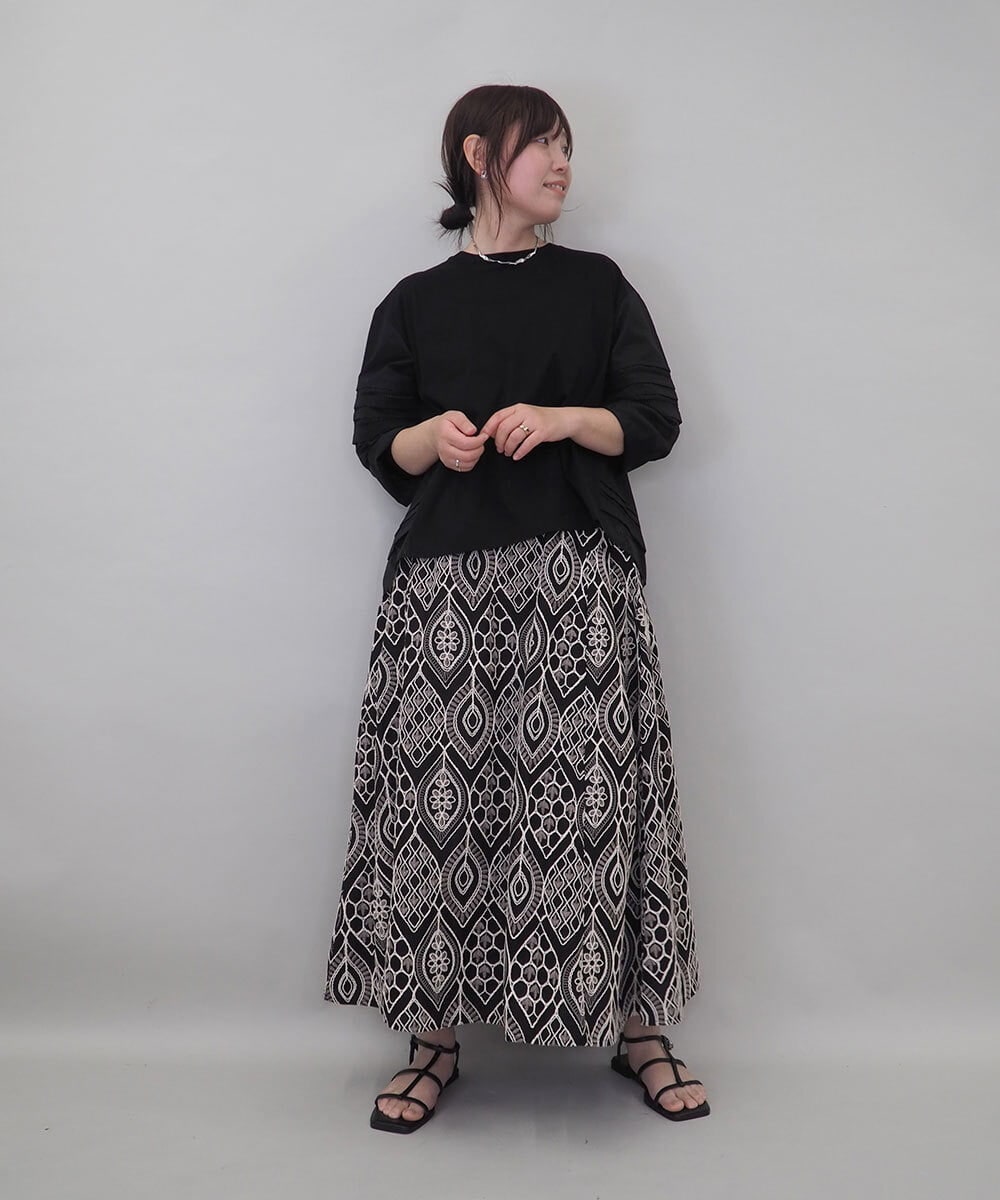 ZMKEE10098 al'aise modulation(アレーズモジュレーション) 異素材切り替えスリーブカットソー ブラック