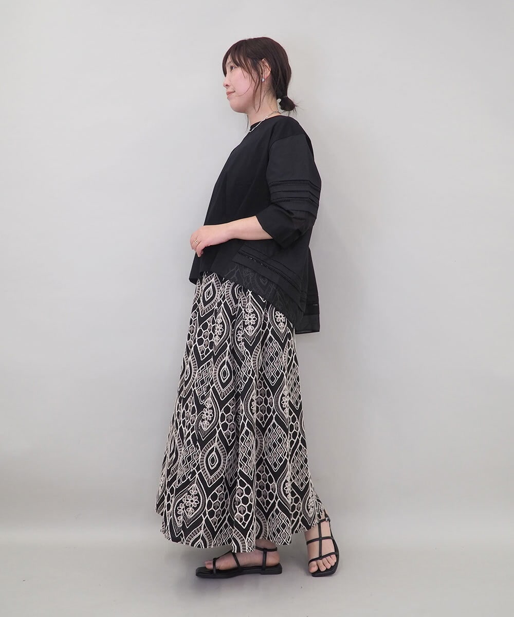 ZMKEE10098 al'aise modulation(アレーズモジュレーション) 異素材切り替えスリーブカットソー ブラック