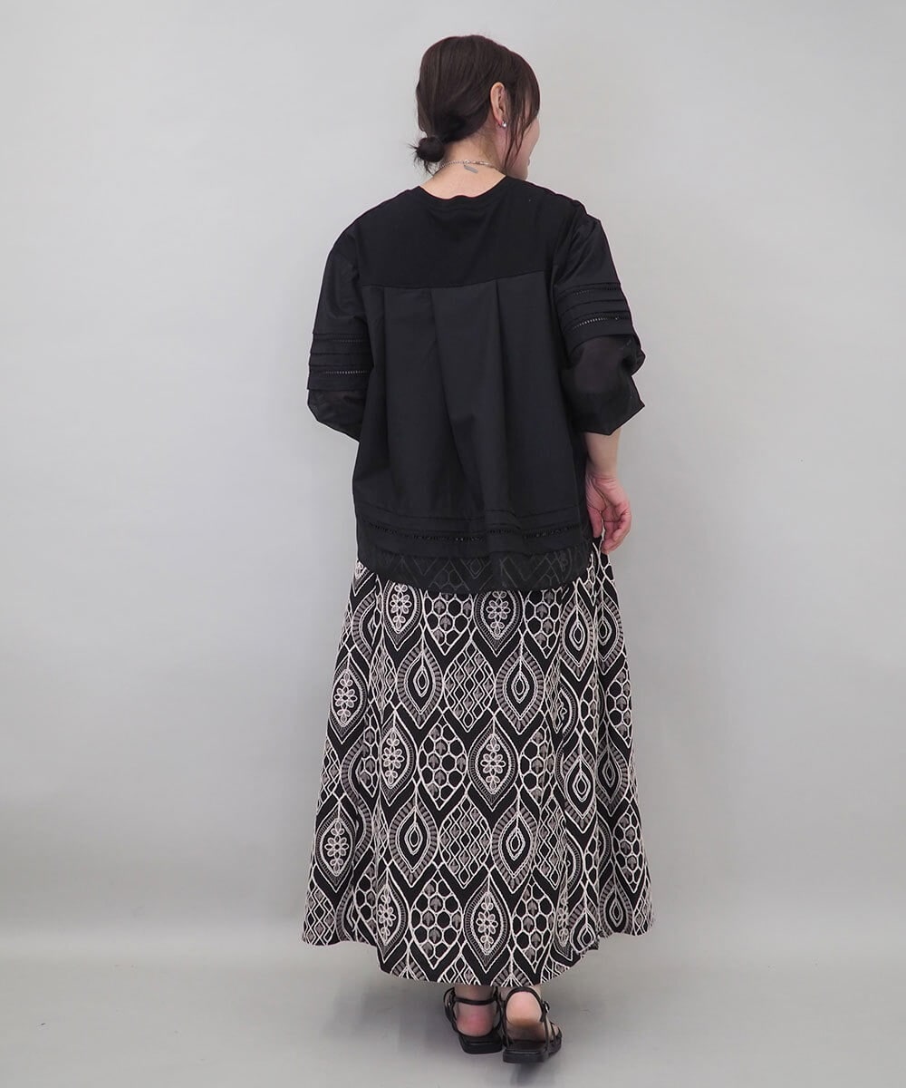 ZMKEE10098 al'aise modulation(アレーズモジュレーション) 異素材切り替えスリーブカットソー ブラック