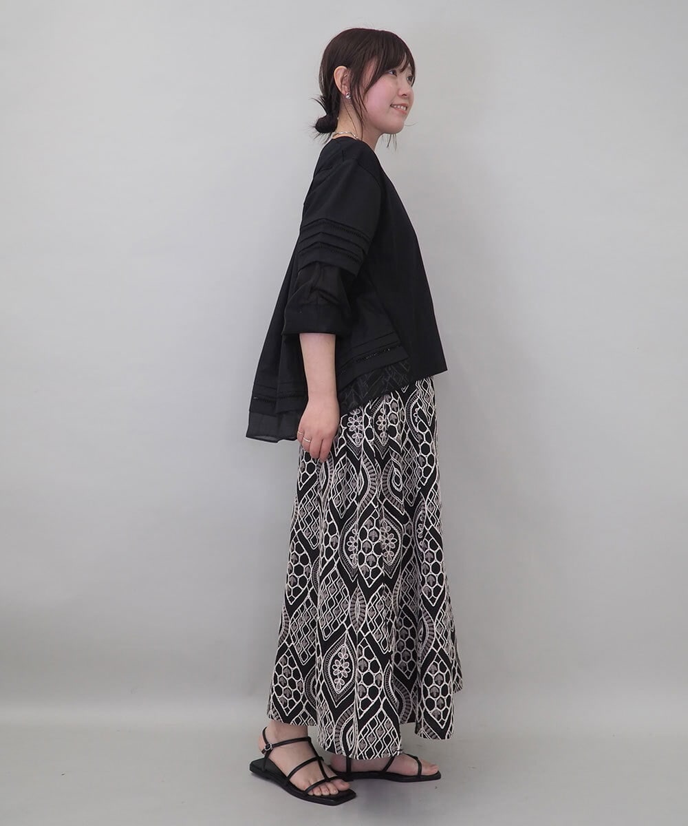 ZMKEE10098 al'aise modulation(アレーズモジュレーション) 異素材切り替えスリーブカットソー ブラック