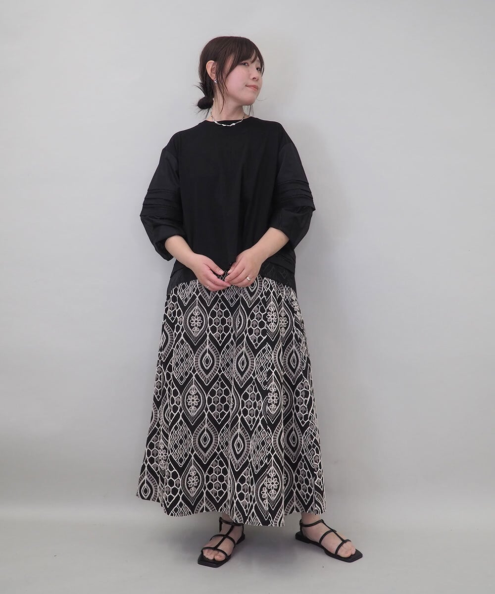 ZMKEE10098 al'aise modulation(アレーズモジュレーション) 異素材切り替えスリーブカットソー ブラック