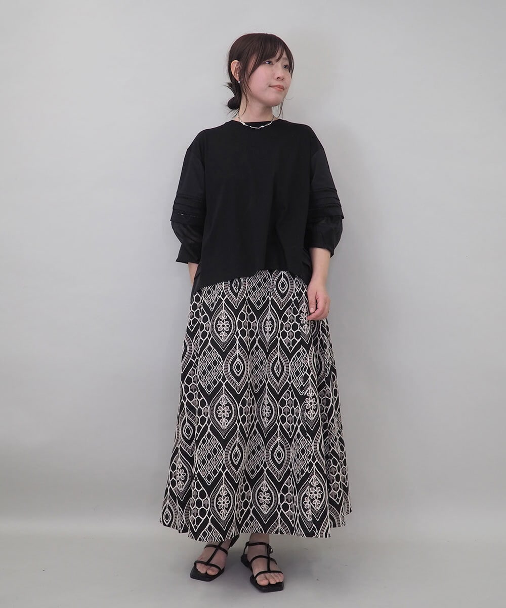 ZMKEE10098 al'aise modulation(アレーズモジュレーション) 異素材切り替えスリーブカットソー ブラック