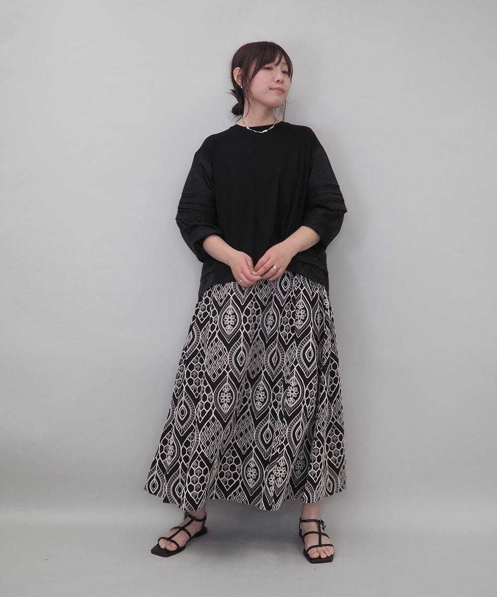 ZMKEE10098 al'aise modulation(アレーズモジュレーション) 異素材切り替えスリーブカットソー ブラック