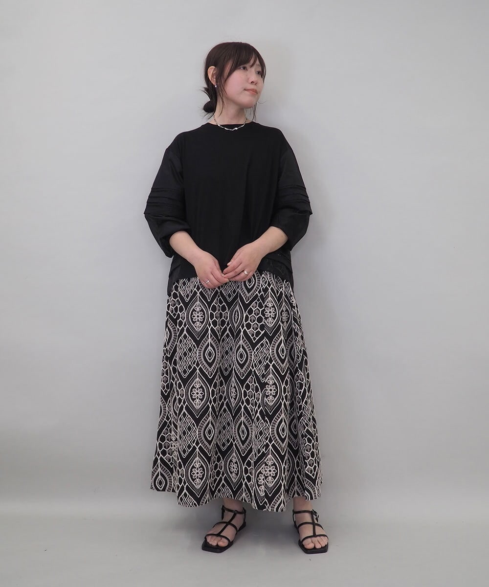 ZMKEE10098 al'aise modulation(アレーズモジュレーション) 異素材切り替えスリーブカットソー ブラック