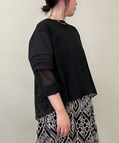 ZMKEE10098 al'aise modulation 異素材切り替えスリーブカットソー