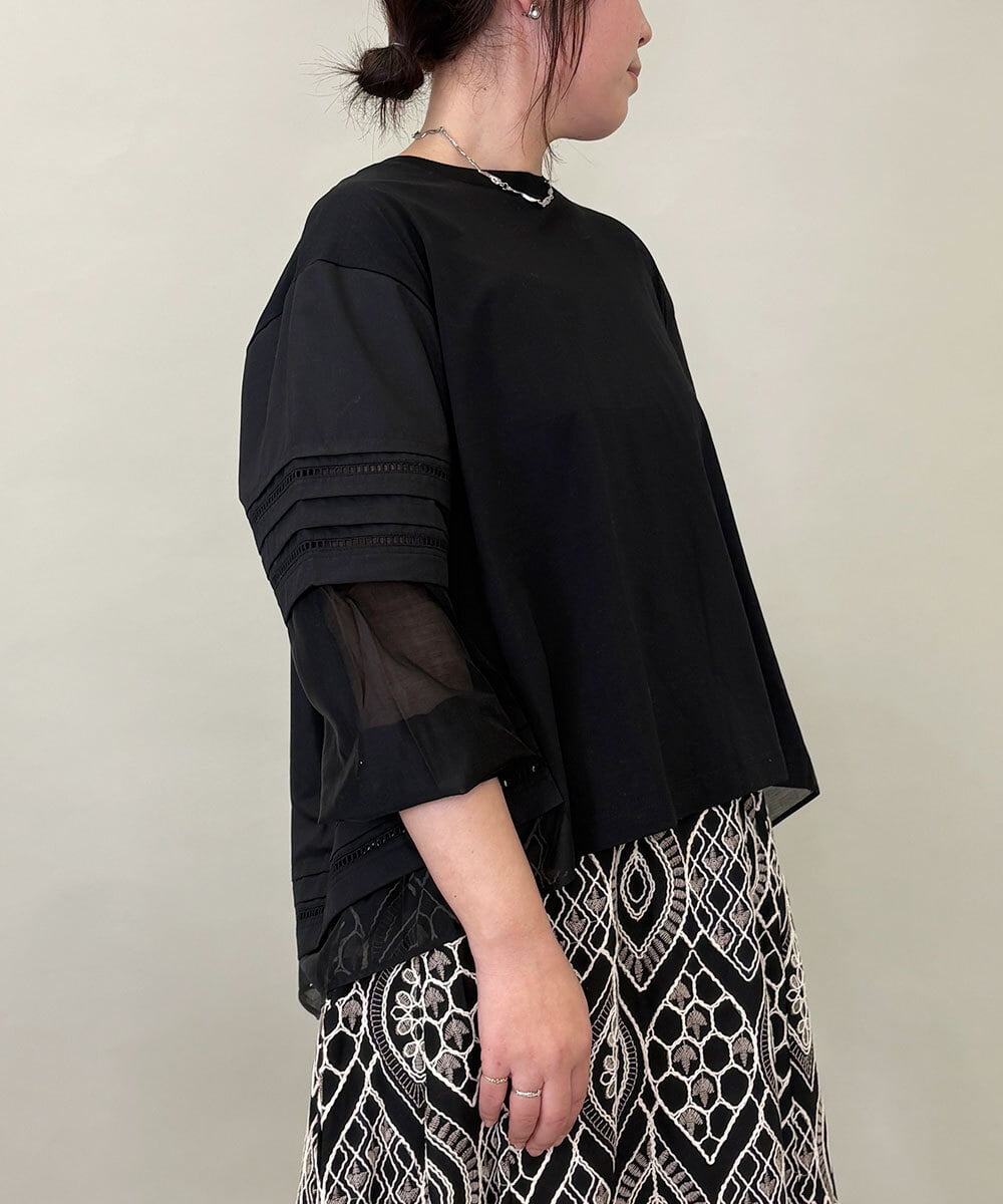 ZMKEE10098 al'aise modulation(アレーズモジュレーション) 異素材切り替えスリーブカットソー ブラック